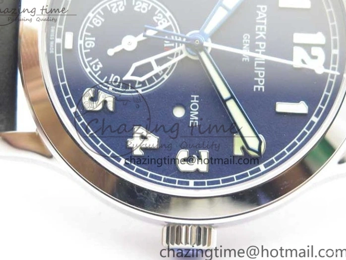 MIROTIME 0120 Practical Calatrava 5524 Pilot Travel Time SS GRF Blue Dial on Black Leather Strap A324 V 7107